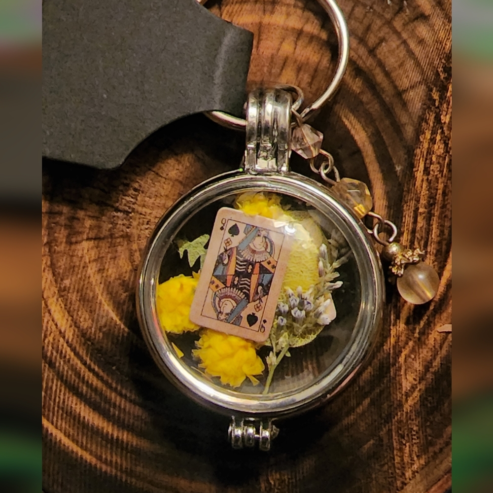 Floral Keychain with Playing Cards Charm